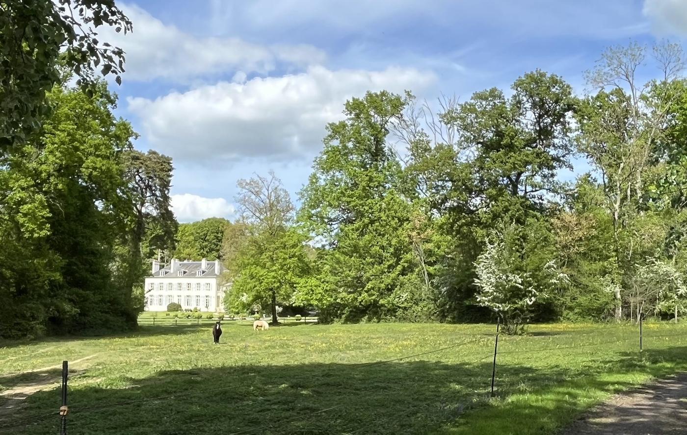 Le Château de Séréville vu de la prairie du domaine